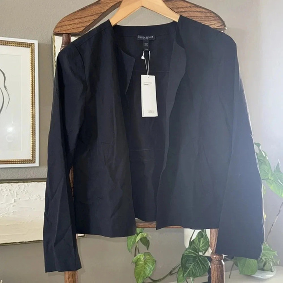 Eileen fisher Sandwashed Tencel Round Neck Jacket silk black NWT size small - Picture 2 of 16